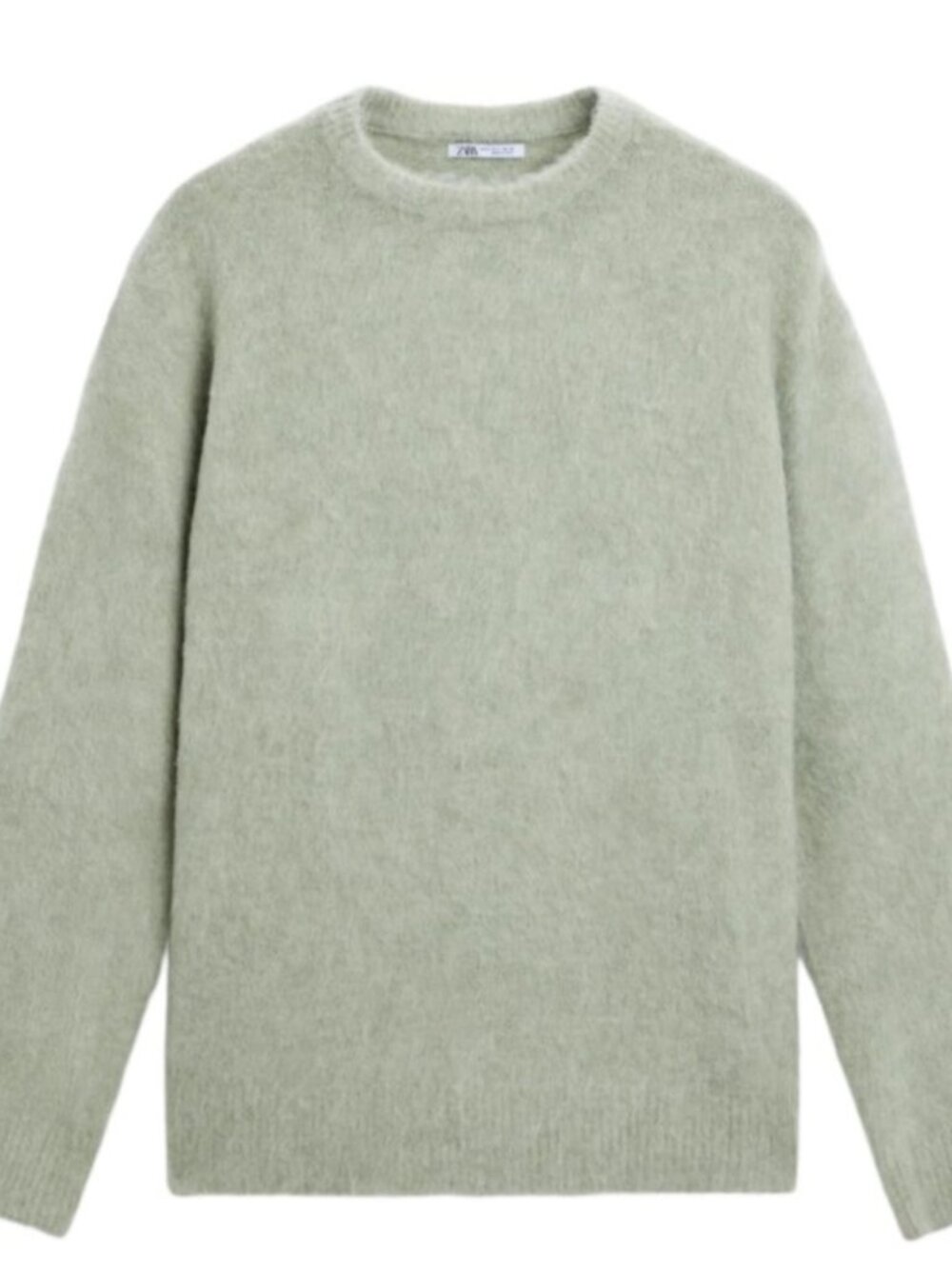 Zara Textured Knit Sweater Women's Large Turquoise Crew Neck Fuzzy Cozy